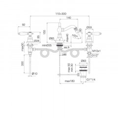 FIMA|Carlo Frattini Herend Смеситель для биде, на 3 отверстия, с вращающимся изливом, с донным клапаном, цвет хром