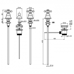FIMA|Carlo Frattini Elizabeth Смеситель для биде на 3 отверстия, без излива, с донным клапаном, цвет бронза