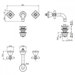 FIMA|Carlo Frattini Внутренняя часть настенного смесителя для раковины, на 3 отверстия
