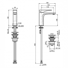 FIMA|Carlo Frattini Zeta Смеситель для раковины, высота 146 мм., с донным клапаном click-clack, цвет белый матовый