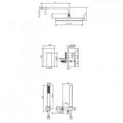 Fima Carlo Frattini Sistemi doccia Душевая система, верхний душ 25х25см., со смесителем и ручным душем, на 2 источника, цвет: чёрный матовый