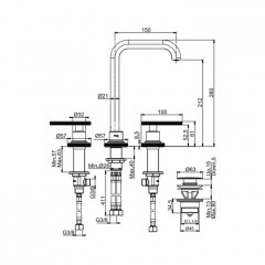 Fima Carlo Frattini PARK LANE Смеситель для раковины высокий ,на 3 отв. излив 150 мм. донный клапан click-clack, цвет: ЯНТАРНАЯ БРОНЗА