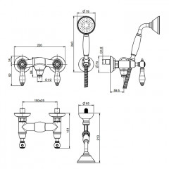 Fima Carlo Frattini Herend Смеситель для душа, настенный, с ручным душем., черные ручки, цвет: золото