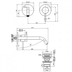 FIMA|Carlo Frattini SPILLO UP Смеситель для раковины настенный, однорычажный, излив 210 мм., без донного клапана, внешняя часть, цвет хром