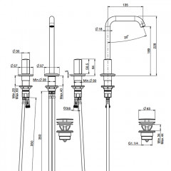 FIMA|Carlo Frattini So Смеситель для раковины, на 3 отверстия, высота 228 мм, без ручек, поворотный излив 18мм, донный клапан click-clack, цвет хром