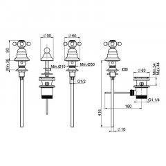 FIMA|Carlo Frattini Elizabeth Смеситель для биде на 3 отверстия, без излива, с донным клапаном, цвет хром
