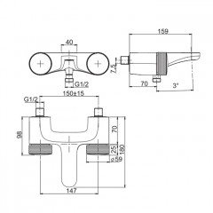 FIMA|Carlo Frattini Texture Collection Смеситель для ванны внешнего монтажа, ручки "H", без накладок, цвет хром
