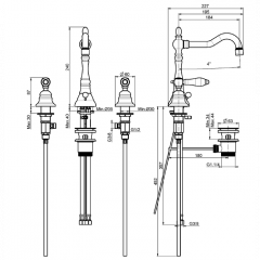 FIMA|Carlo Frattini Herend Смеситель для раковины, на 3 отверстия, с поворотным изливом, с донным клапаном, цвет бронза