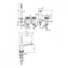 FIMA|Carlo Frattini Texture Collection Смеситель на борт ванны, с изливом, ручки "H", без накладок, цвет хром