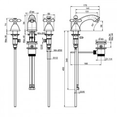 FIMA|Carlo Frattini Olivia Смеситель для раковины, на 3 отверстия, высота 94 мм., с донным клапаном, цвет хром