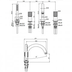Fima Carlo Frattini Spillo Tech Смеситель на борт ванны, на 4 отв., с ручным душем., цвет: золото