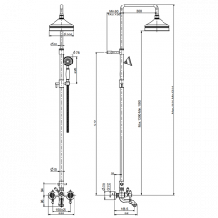 FIMA|Carlo Frattini Epoque Смеситель для ванны внешнего монтажа, с душевой стойкой, верхним душем 200 мм и душевым комплектом, цвет бронза