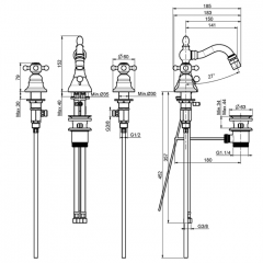 FIMA|Carlo Frattini Elizabeth Смеситель для биде на 3 отверстия, вращающийся излив, с донным клапаном, цвет бронза