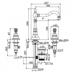 FIMA|Carlo Frattini Herend Смеситель для раковины, на 3 отверстия, с поворотным изливом, с донным клапаном, цвет золото