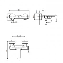 Fima Carlo Frattini, Bathroom Flo' Смеситель для ванны и душа, однорычажный, монтаж-настенный, вынос излива 189мм, цвет-хром
