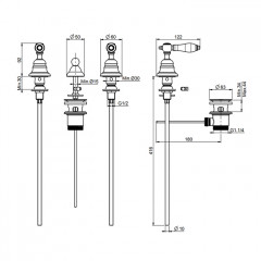 Fima Carlo Frattini Herend Cмеситель для биде на 3 отв., с донным клапаном, черные ручки, цвет: золото