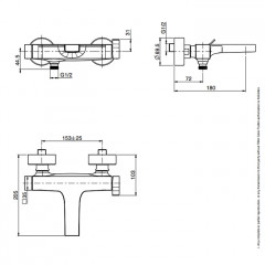 Fima Carlo Frattini, Bathroom Zeta, Смеситель для ванны и душа, однорычажный, отверстия для монтажа-2, вынос излива, мм-182, цвет: чёрный матовый