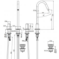 FIMA|Carlo Frattini So Смеситель для раковины, на 3 отверстия, высота 319 мм, без ручек, поворотный излив 18мм, донный клапан click-clack, цвет хром