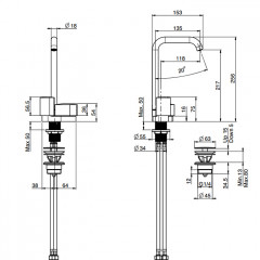 FIMA|Carlo Frattini So Смеситель для раковины, на 1 отверстие, двухкомандный, без ручек, поворотный излив 18мм, донный клапан click-clack, цвет хром