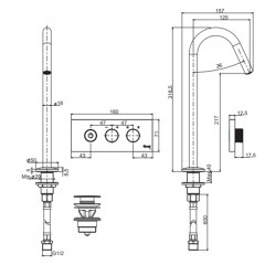 Fima Carlo Frattini Switch ON Смеситель для раковины, встраиваемый, изливом на 1 отв., цвет: чёрный матовый
