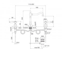 FIMA|Carlo Frattini Herend Смеситель для раковины, на 3 отверстия, с поворотным изливом, с донным клапаном, цвет хром