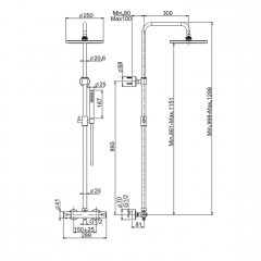 FIMA|Carlo Frattini Wellness Смеситель для душа внешнего монтажа, термостатический, с душевой стойкой, верхним душем 250 мм. и душ компл, цвет хром