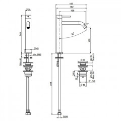 FIMA|Carlo Frattini Spillo Up Смеситель для раковины, высота 240 мм., излив 168 мм., с донным клапаном click-clack, цвет хром