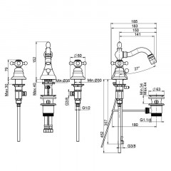 FIMA|Carlo Frattini Elizabeth Смеситель для биде на 3 отверстия, с вращающимся изливом, с донным клапаном, цвет хром