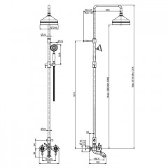 FIMA|Carlo Frattini Epoque Смеситель для ванны внешнего монтажа, с душевой стойкой, верхним душем 200 мм. и душевым комплектом, цвет хром