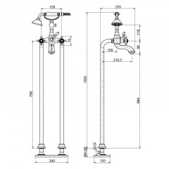 FIMA|Carlo Frattini Elizabeth Смеситель для ванны напольного монтажа, с душевым комплектом, цвет хром