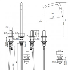 FIMA|Carlo Frattini So Смеситель для раковины, на 3 отверстия, высота 329 мм, без ручек, поворотный излив 18мм, донный клапан click-clack, цвет хром