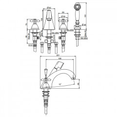 Fima Carlo Frattini Olivia Смеситель на борт ванны, на 4 отв., с ручным душем, цвет: золото