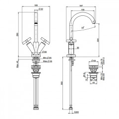 Fima Carlo Frattini, Bathroom Maxima, Смеситель для раковины, вентильный, на 1 отв., высота, мм-299, излив поворотный 155мм, донный клапан, цвет-хром