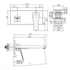 Fima Carlo Frattini Serie 4 Cмеситель для раковины, встраиваемый, излив: 20.4см., с донным клапаном, цвет: хром