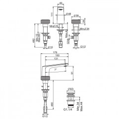 FIMA|Carlo Frattini Texture Collection Смеситель для раковины, на 3 отверстия, ручки "H" без накладок, с донным клапаном click-clack, цвет хром