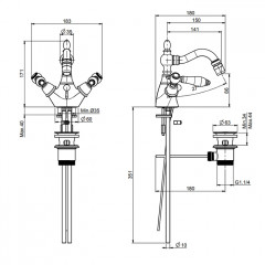 Fima Carlo Frattini Herend Смеситель для биде, на 1 отв., с донным клапаном, черные ручки, цвет: золото