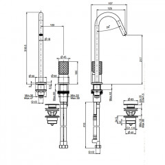 Fima Carlo Frattini Spillo Tech Cмеситель для раковины, на 2 отв., с донным клапаном, цвет: золото