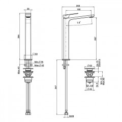 FIMA|Carlo Frattini Fit Смеситель для раковины на 1 отв, с д. клапаном click-clack, высокий, h267мм излив 160мм, цвет: черный матовый