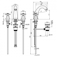 FIMA|Carlo Frattini Elizabeth Смеситель для раковины на 3 отверстия, с донным клапаном, цвет бронза
