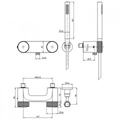 Fima Carlo Frattini Texture Collection Смеситель для душа, настенный, с ручным душем, цвет: чёрный матовый