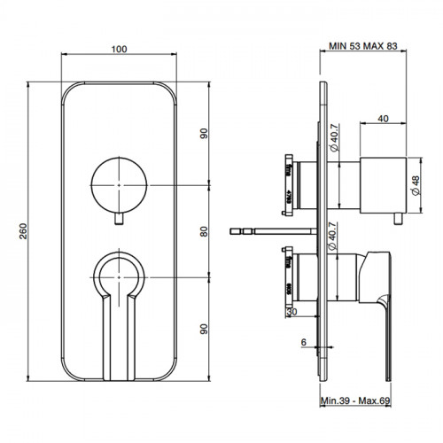 Fima Carlo Frattini, Bathroom Mast Смеситель для душа, встраиваемый, с переключателем на 2/3 источника, без внутр. части, цвет-хром