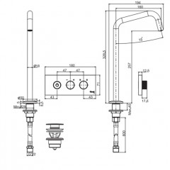 Fima Carlo Frattini Switch ON Смеситель для раковины, встраиваемый, изливом на 1 отв., цвет: чёрный матовый