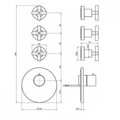 FIMA|Carlo Frattini Fimatherm Смеситель (Maxima) для душа встроенный, термостатический, 3 запорных вентиля, внешняя часть, цвет хром