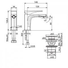 Fima Carlo Frattini Zeta Смеситель для биде, с донным клапаном click-clack, цвет: чёрный матовый