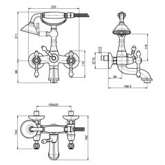 FIMA|Carlo Frattini Epoque Смеситель для ванны внешнего монтажа, с душевым комплектом, цвет бронза