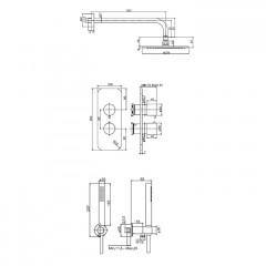 FIMA|Carlo Frattini Wellness Душевой комплект с верх душем 250мм, наст держ 350мм, душ компл, смес встр с пер на 2/3 источн, внутр часть, цвет хром