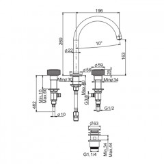 FIMA|Carlo Frattini Texture Collection Смеситель для раковины, на 3 отверстия, ручки "H", без накладок, вращ излив, донный клапан click-clack, цв хром