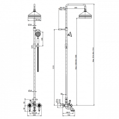 FIMA|Carlo Frattini Herend Смеситель для ванны внешнего монтажа, с душевой стойкой, верхним душем 200 мм. и душевым комплектом, цвет бронза