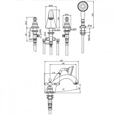 Fima Carlo Frattini Epoque Смеситель на борт ванны, на 4 отв., сручным душем, цвет: золото