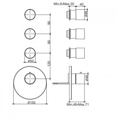 FIMA|Carlo Frattini Spillo Steel Смеситель для душа встроенный, термостатический, 3 запорных вентиля, внешняя часть, цвет INOX
